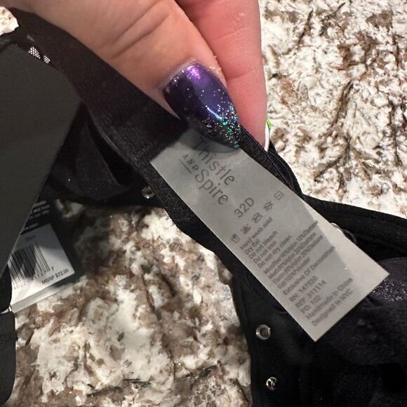 NWT Thistle & Spire black Carina rivet studded underwire bra lingerie - Picture 8 of 11